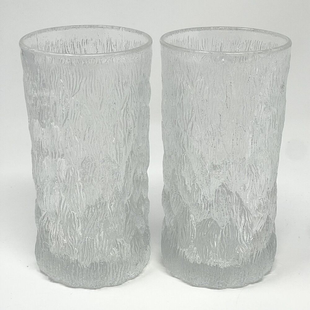 Vintage Goebel CHARLOTTENHUTTE Ice Tree Bark Highball Glasses 5.5” 10oz Set Of 2